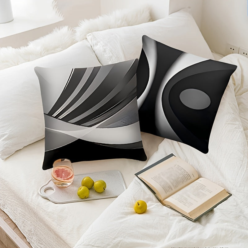 Set Of 4 Black Throw Pillow Covers Modern Abstract Grey Stripes Gray White Acrylic Bold Decorative Pillow Cases, Cozy Washable Polyester Cushion Covers For Home Decor Square 17.7x17.7 Inches Pillowcases (Pillow Insert Not Inc