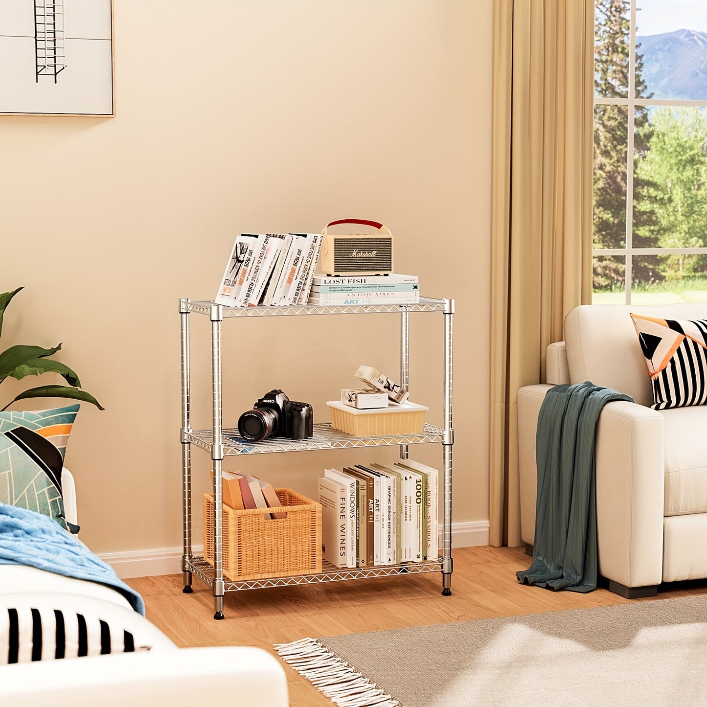 Chrome Steel 3-Tier Adjustable Metal Storage Wire Rack (15.75"D X 23.62"W X 35.51"H) for Home, Kitchen, Office, Garage, Bookshelf, Vanity, Side Table, Shoe Storage Cabinet, Mailbox Shelf, Home & Room Decor, Furniture
