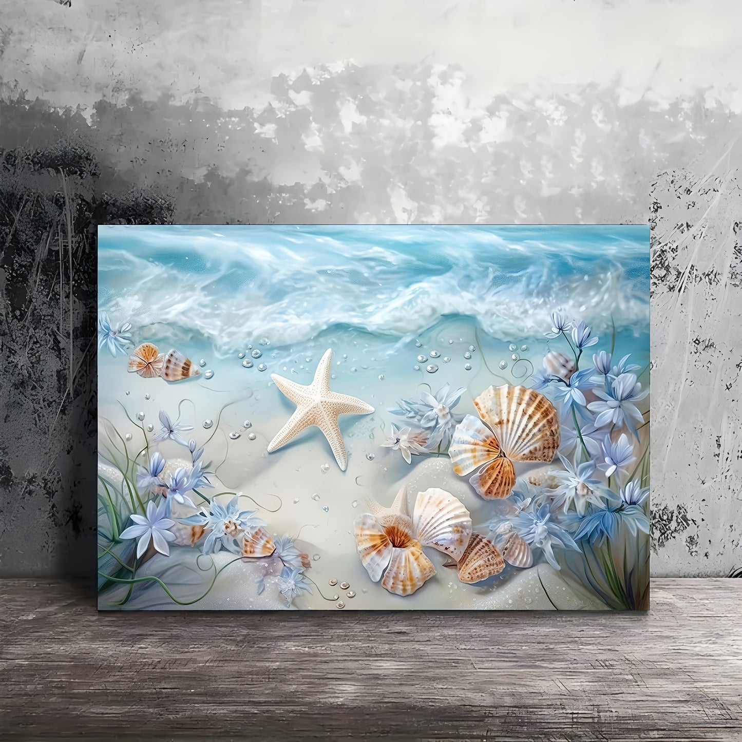 [1pc Coastal Beach Art] 1pc Coastal Beach Starfish and Seashell Canvas Wall Art Print, 11.8x15.7 inches, Woven Fabric, Home & Office Decoration, Unique Christmas Gift Idea