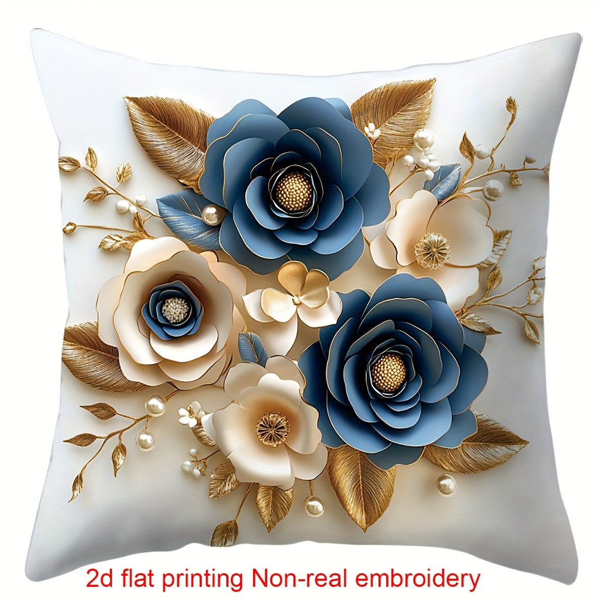 4pcs Bohemian Style Floral Print Zipper Pillowcases - 17.72" Polyester, Contemporary Geometric Patterns in Blue, White, and Golden, Perfect for Home Sofa and Bedroom Decor, Bedroom Decor | Floral Print Pillows | Durable Polye