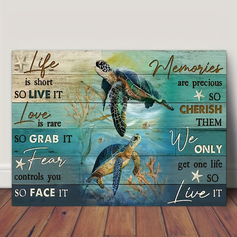1pc Wooden Framed Canvas Painting - Embrace Serenity & Inspiration Canvas Poster - Sea Turtle And Coral Reef Print Painting - Wall Art For Office Bathroom Living Room Decor - Inspirational Wall Art Decoration - Ready To Hang