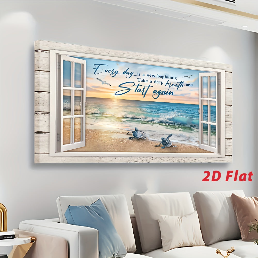 1pc Wooden Framed Canvas Painting Turtle Ocean Motivation Quotes Paintings Wall Art Prints For Home Decoration, Living Room& Bedroom, Festival Party Decor, Gifts, Ready To Hang, 2D