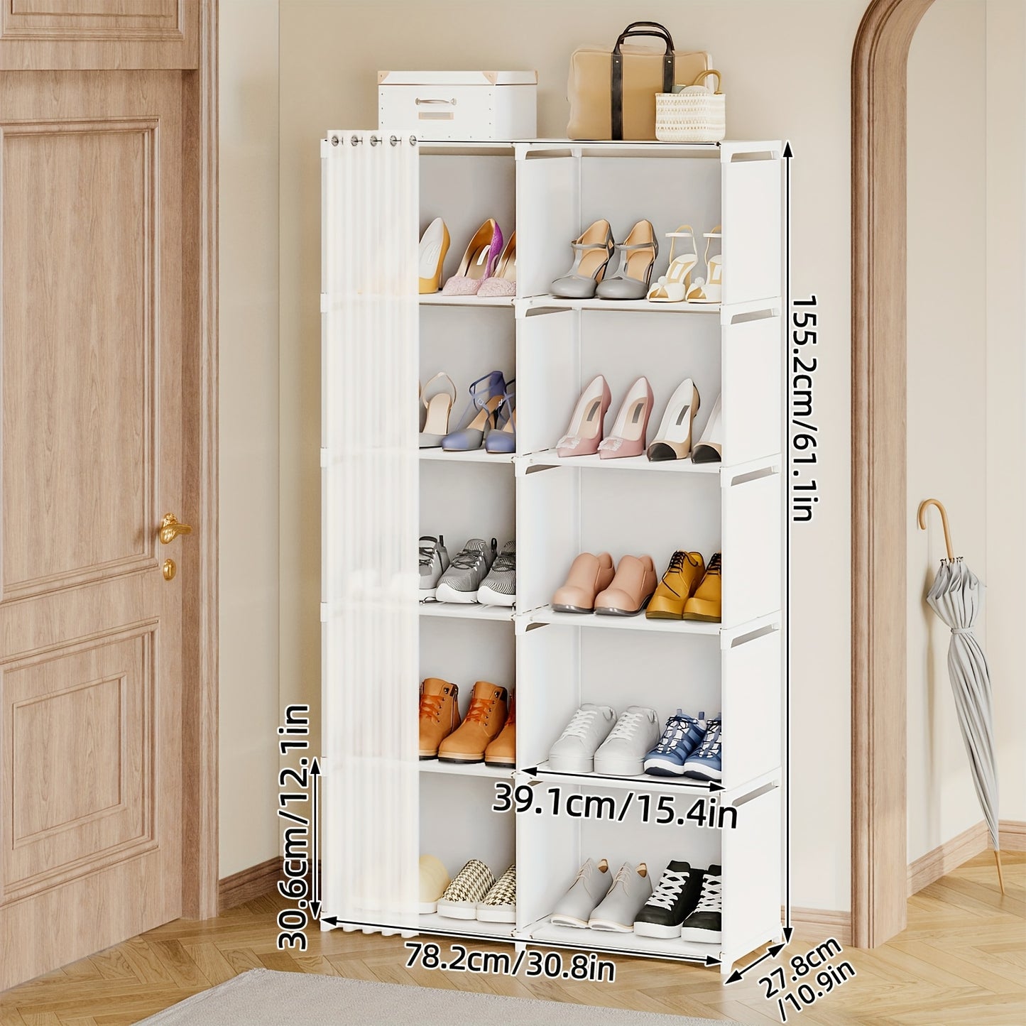 Black/White TOMNK 5/6-Tiers Floor-Standing Bookshelf Organizer, Multi-Functional Open Shelf for Offices, Classrooms, Rental Houses, Dormitories And Living Room, Home Simple Clothing Storage Cabinet, 4/10 Lattice Wardrobe Stor