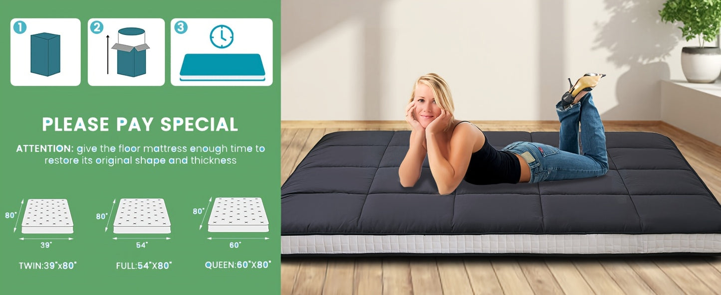 LILYPELLE 4" Extra Thick Japanese-Style Floor Mattress - Memory Foam Foldable Roll-Up Design, Portable with Carrying Bag, Machine Washable for Camping, Travel, Guest Bed & Home Use, Home Sleeping Mat | Portable Mattress | Mem