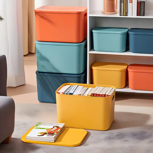 8 Stackable Storage Boxes with Handles, Colorful Stackable Plastic Organizers - Modern Storage Bins with Transparent Windows and Flip-Top Lids for Home Organization, Kitchen, Bedroom, Wardrobe & Clothes, Suitable for Dorm Use