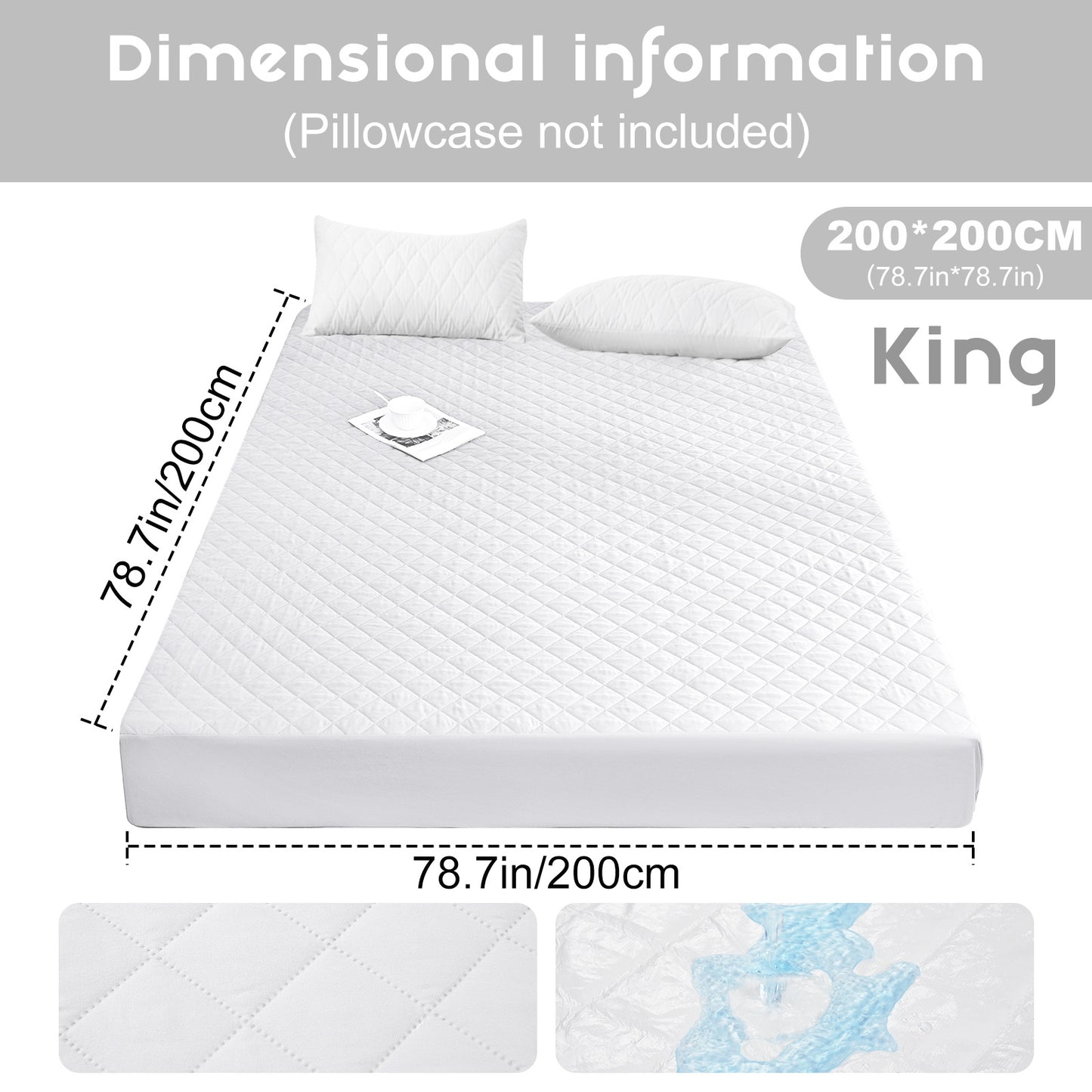Waterproof Mattress Protector - Super Soft Quilted Polyester, Gray Satin Finish, Elastic Fit with Button Snap Closure, Machine Washable for Home & Hotel Use (Pillowcases Not Included), Comfortable Sleeping, Elegant Bedroom St