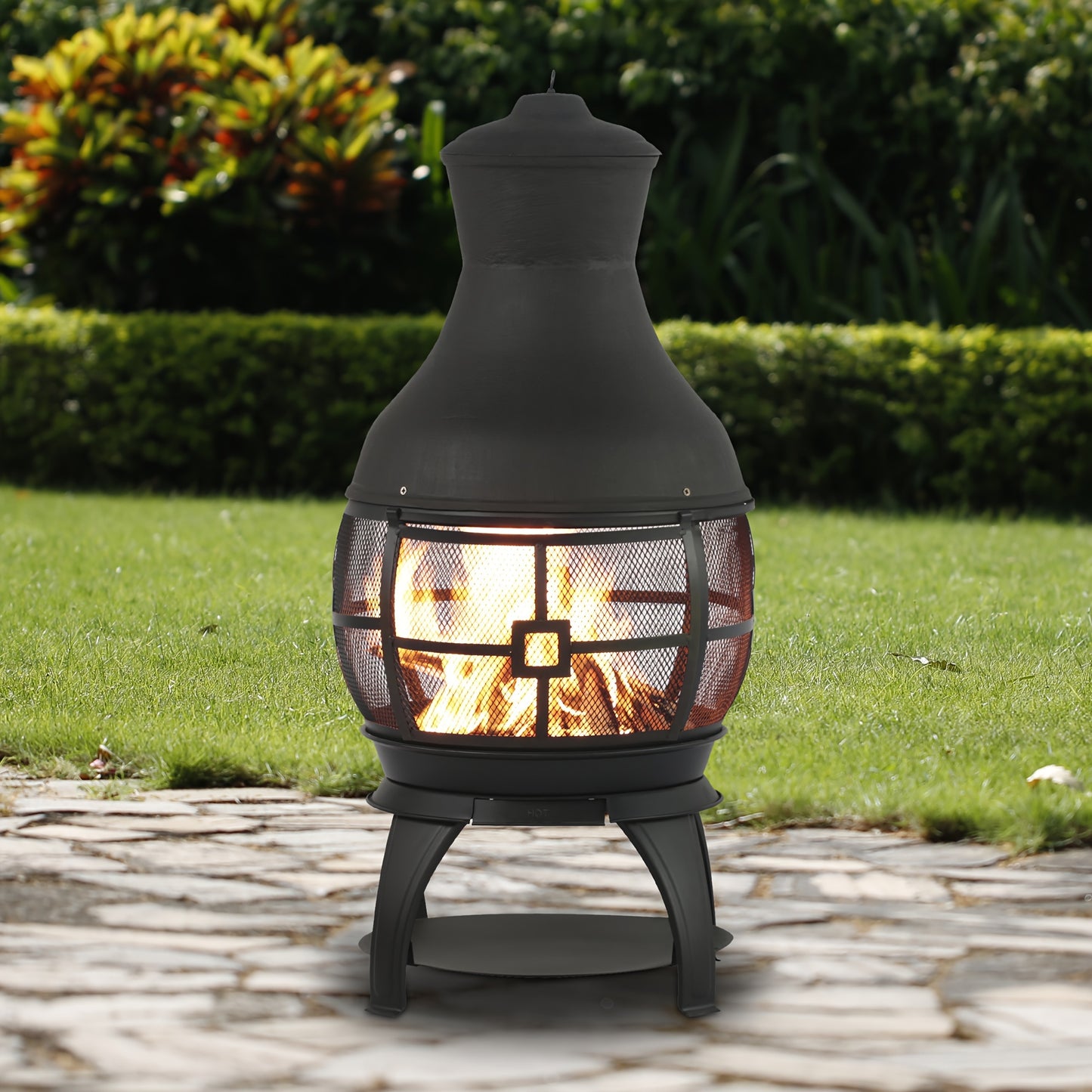 BALI OUTDOORS Wood Burning Fire Pits Chimenea Outdoor Fireplace Wooden Firepit, Brown-Black