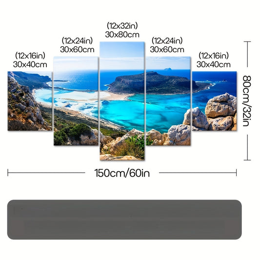 5pcs Frame Nature Seaside Lakes Canvas Poster, Sunrise Sunset Sea View Five Panel Scene Art, Modular Picture, Print Painting, Modern Art, Ideal Decor for Bedroom Living Room Kitchen Dorm, Wall Decoration, Gift for Family Frie