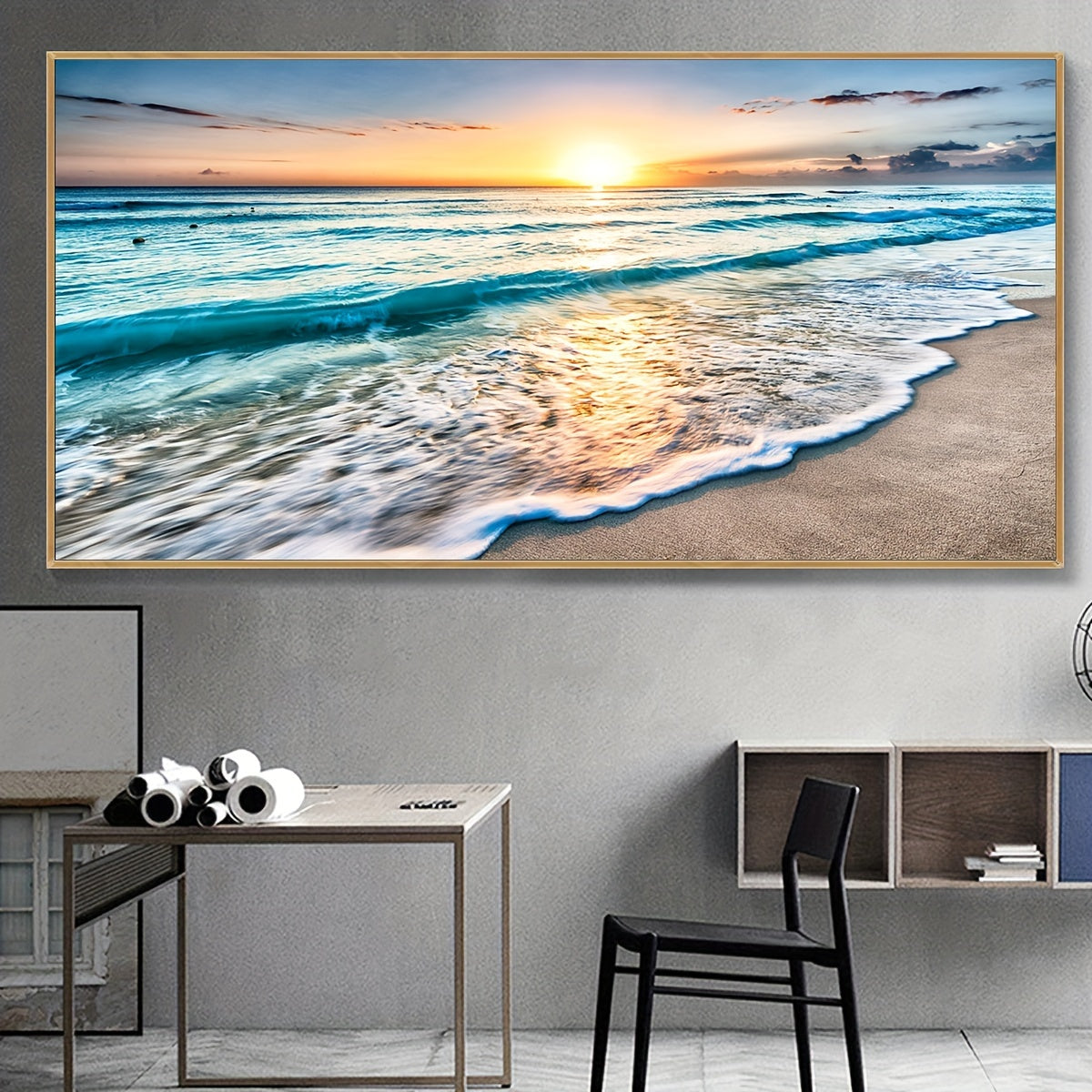 1pc Unframed Canvas Poster, Seaside Scenery Painting, Various Styles Of Scenery, Canvas Wall Art, Artwork Wall Painting for Gift, Bedroom, Office, Living Room, Cafe, Bar, Wall Decor, Home And Dormitory Decoration
