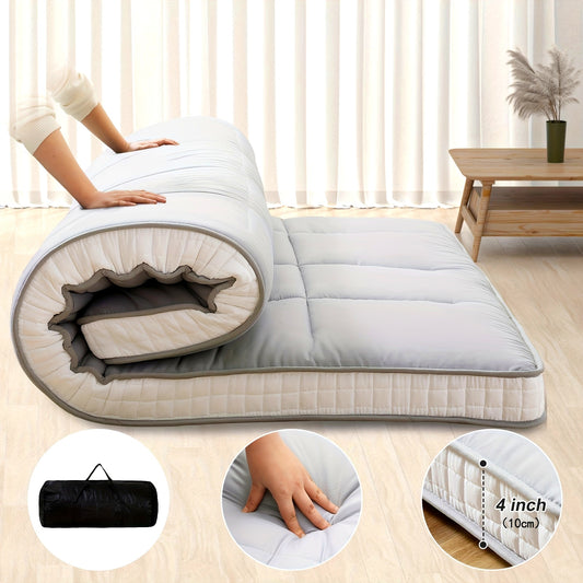 LILYPELLE 4" Extra Thick Japanese-Style Floor Mattress - Memory Foam Foldable Roll-Up Design, Portable with Carrying Bag, Machine Washable for Camping, Travel, Guest Bed & Home Use, Home Sleeping Mat | Portable Mattress | Mem