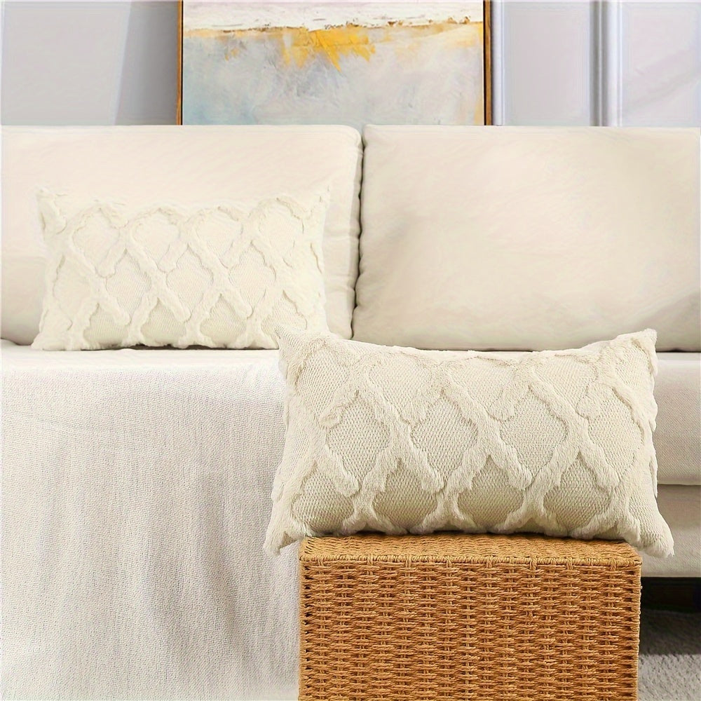Set of 2 Bohemian Chic Velvet Throw Pillow Covers - Soft, Machine Washable, Woven Zipper Closure, Geometric Pattern Design - Decorative Cushion Covers for Living Room, Bedroom, and Outdoor Spaces