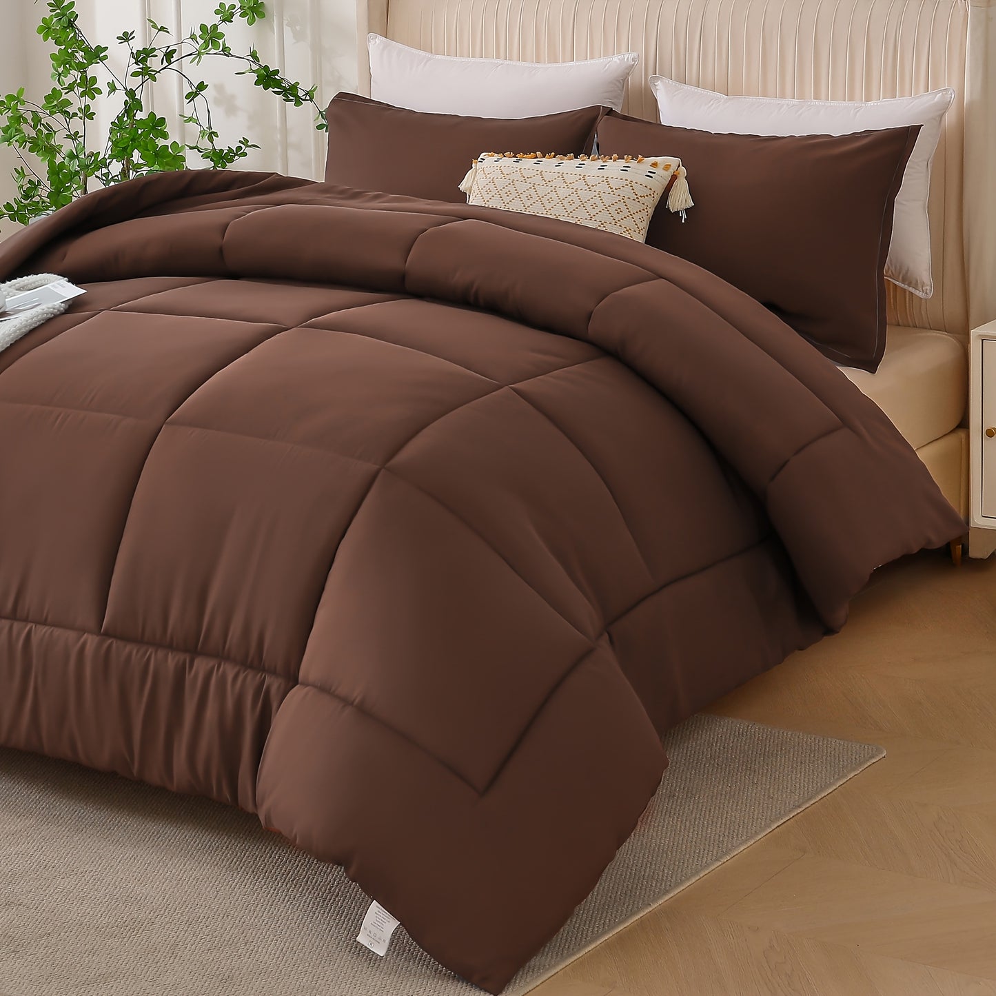 3pcs Solid Colour Checkered Comforter Set - Soft Microfiber, Lightweight, All-Season, Twin/Queen/King Size Bed In A Bag, Quilt Set with Breathable Fabric And Easy Care
