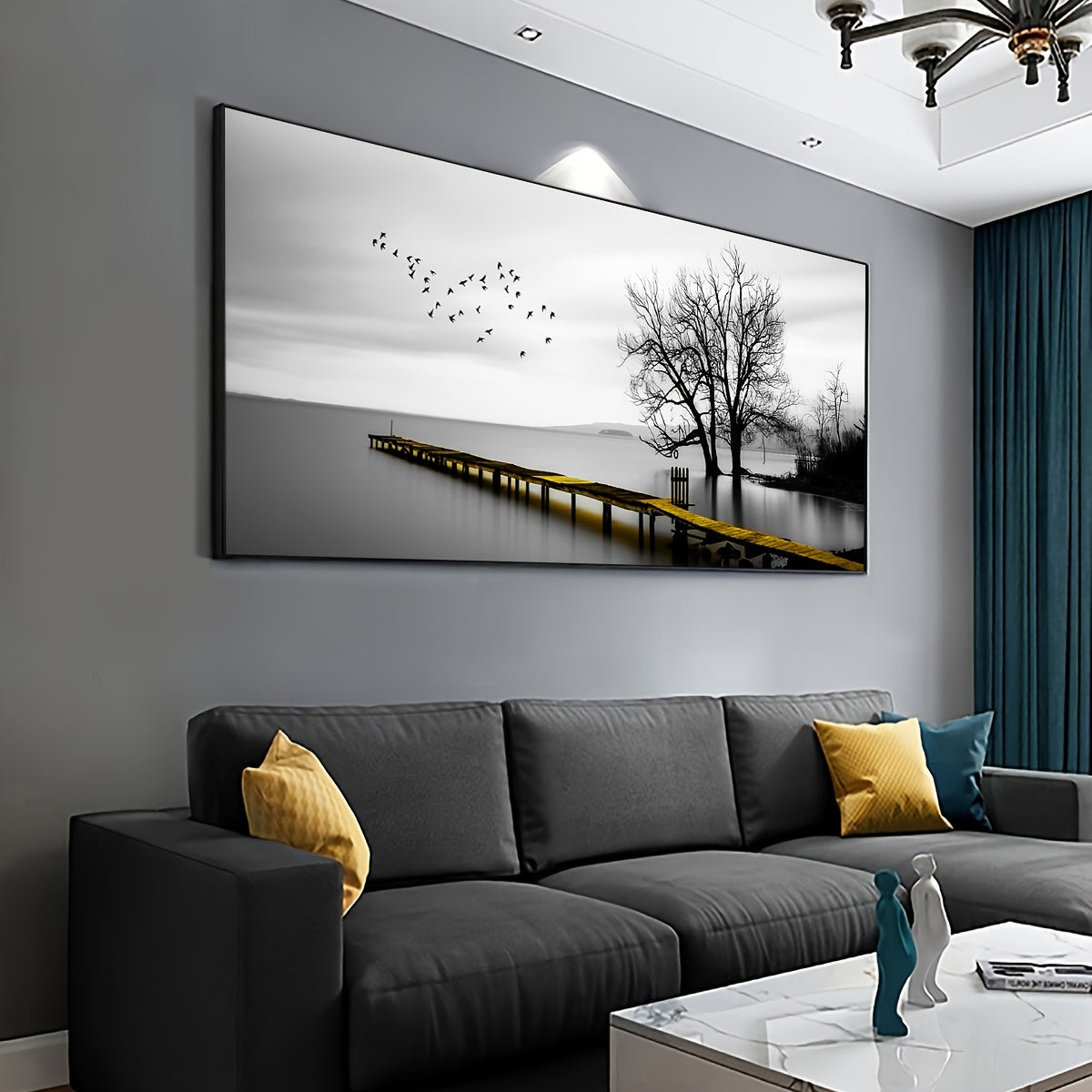 1pc Seaside Birds & Trees Wall Art Canvas Poster - Waterproof & Odorless, Frameless Modern Landscape Print for Living Room, Bedroom, Bar - Ideal Halloween & Christmas Gift for Friends & Family, Indoor/Outdoor Decor, Coastal H