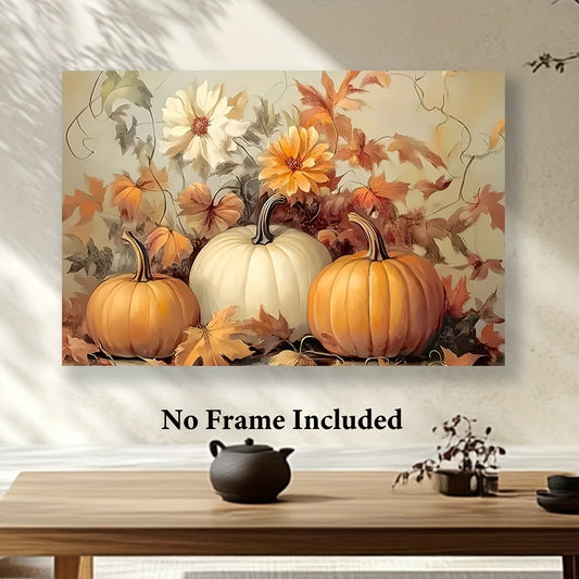 1pc Autumn Pumpkin & Leaves Canvas Art Print – Unframed Fall-Themed Wall Decor for Home, Office, or Café | Perfect Holiday Gift for Thanksgiving, Mother's Day, Graduation, or April Fools' Day, Fall Decorations for Home, 2D