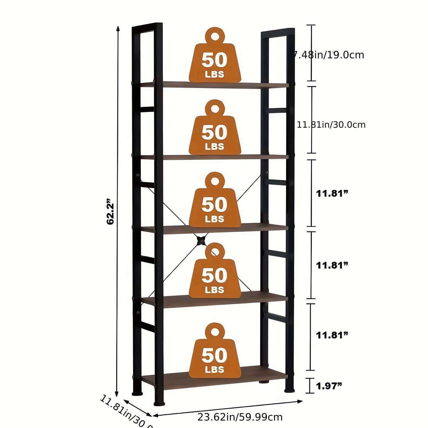 Metal Storage Rack, 5-layer Heavy-duty Garage Rack, Home Office Bookshelf, Bedroom Kitchen Living Room Freestanding Industrial Style Storage Rack