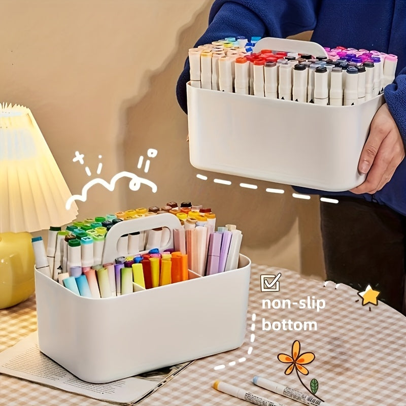 1pc Large Capacity PP Material Portable Storage Box with Multi-Compartment, Sturdy Handle - Organizer for Markers, Pens, Stationery, Office Supplies, Art Supplies Storage|Multi-Compartment Organizer|Durable PP Material