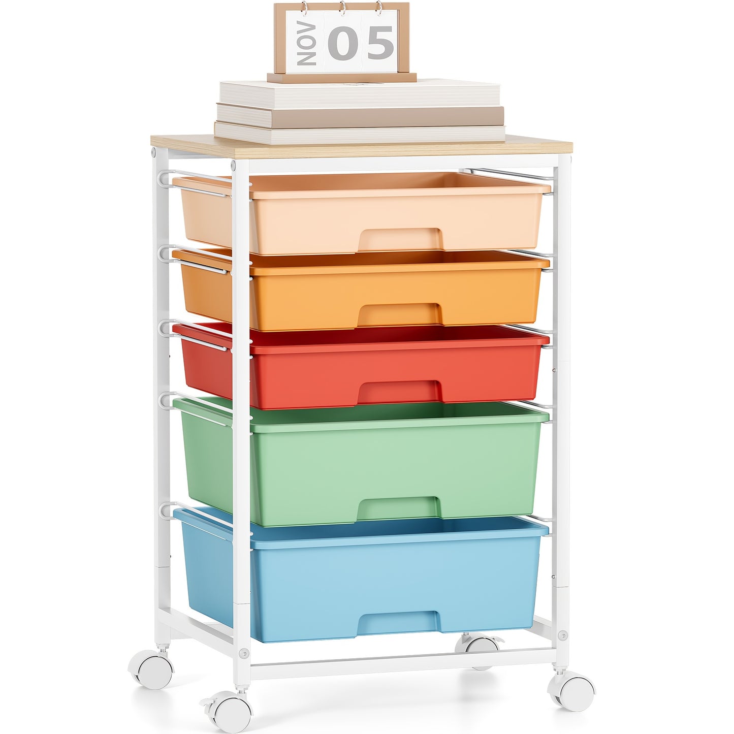 5-Tier Heavy-Duty Metal Utility Cart with 5 Lockable Drawers & Tabletop - Rolling Storage Cabinet on Locking Wheels, Space-Saving Sturdy Frame for Home Office, Workshop, Craft Room Organization - Easy Assembly, Dark Grey (No