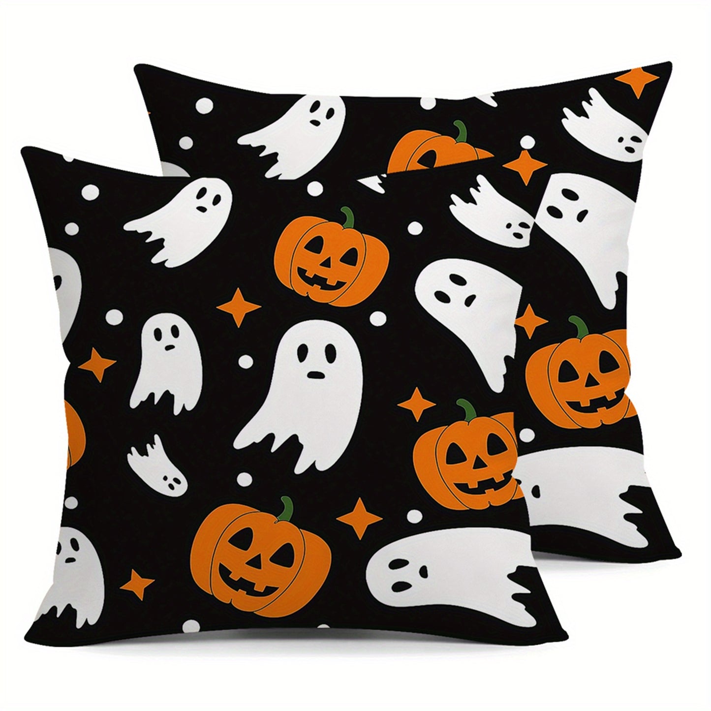 2pcs Halloween Throw Pillow Covers, Contemporary Style, Polyester 100., Zipper Closure, Hand Wash Only, Decorative Cushion Cases for Home, Living Room, Chair, Sofa - Orange Pumpkin & White Polka Dot Design, Halloween Decorati