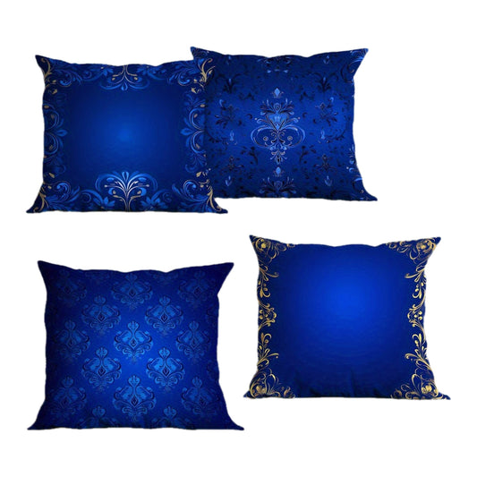 Single-sided 4pcs, 2D Flat Royal Blue Floral Decorative Pillow - Comfortable and Durable for Office, Bedroom, Balcony, Car, Sofa, Terrace in Modern Style with Mixed Colors, Polyester Zipper Closure, Machine Washable, Sizes: 1