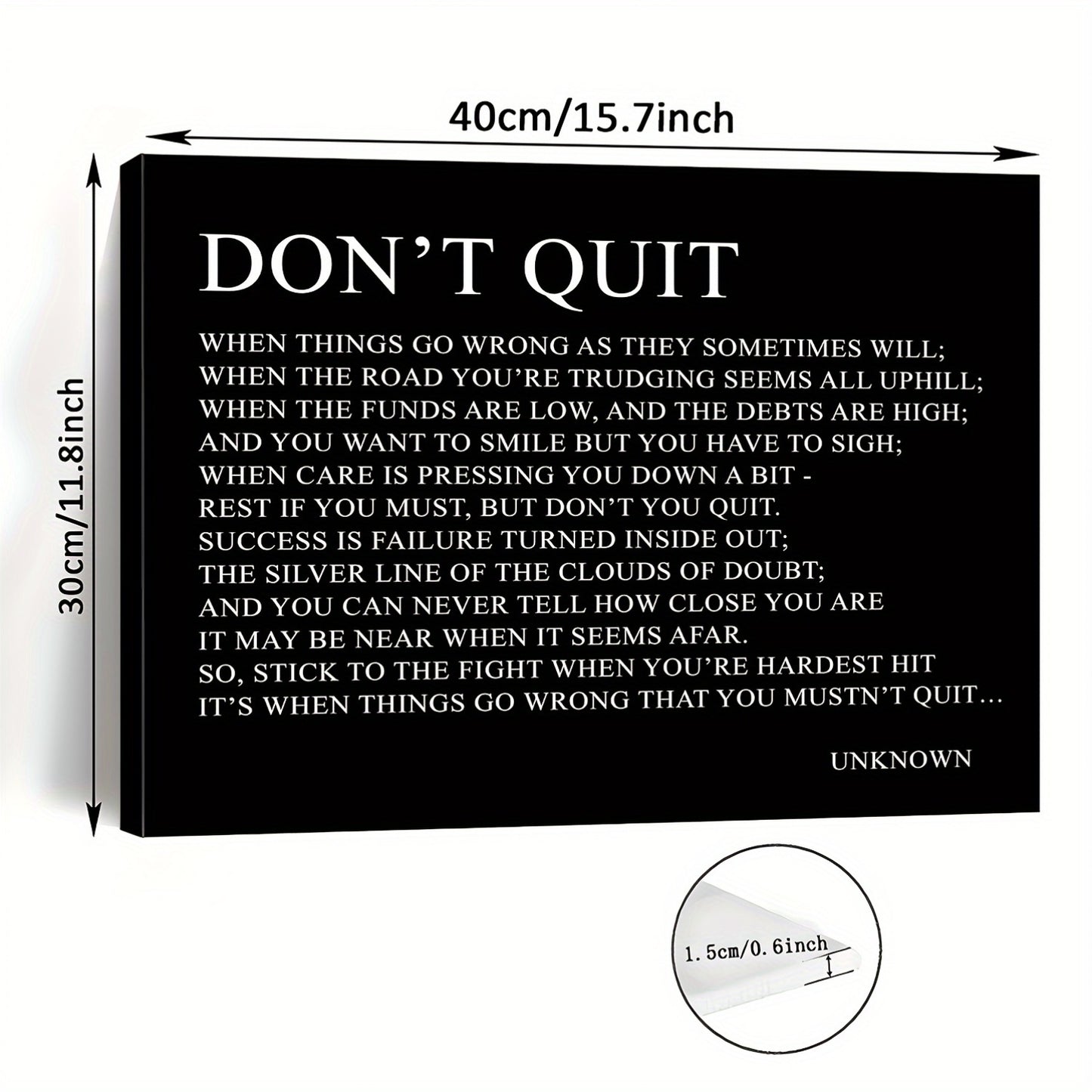 11.8x15.7 inches Wooden Framed Canvas Art Print - 1pc "Don't Quit" Motivational Quote Inspirational Wall Decor for Living Room, Bedroom, Office - Perfect Gift for Her or Him, Single's Party Decoration