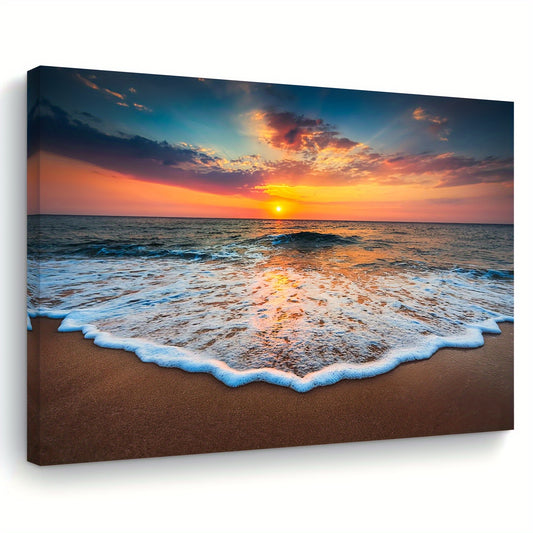 11.8"x15.7" Wooden Framed Hawaiian Sunset Beach Scene Canvas Art, Perfect for Living Room, Bedroom, Kitchen & Office Decor | Ideal Gift for Any Occasion