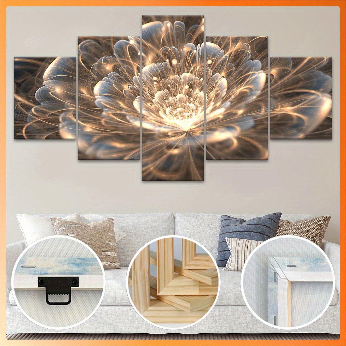 2D Flat, [2D FLAT] 5pcs Wooden Framed Canvas, Buddhist for Lotus Theme Poster, Pattern Art for Home Decoration, Wall Decor for Living Room, Bedroom, Office, Bar, Restaurant, High Quality Waterproof Painting, HD Artwork., 2D F
