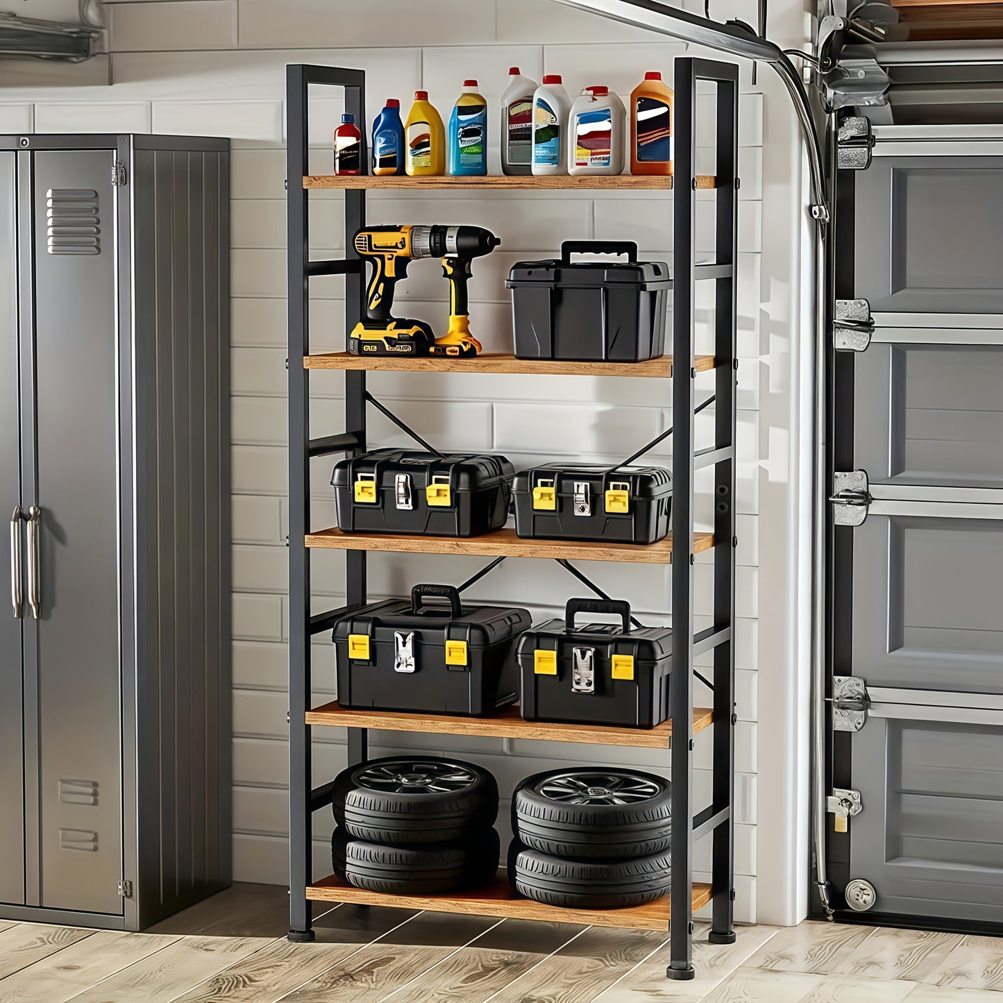 Metal Storage Rack, 5-layer Heavy-duty Garage Rack, Home Office Bookshelf, Bedroom Kitchen Living Room Freestanding Industrial Style Storage Rack