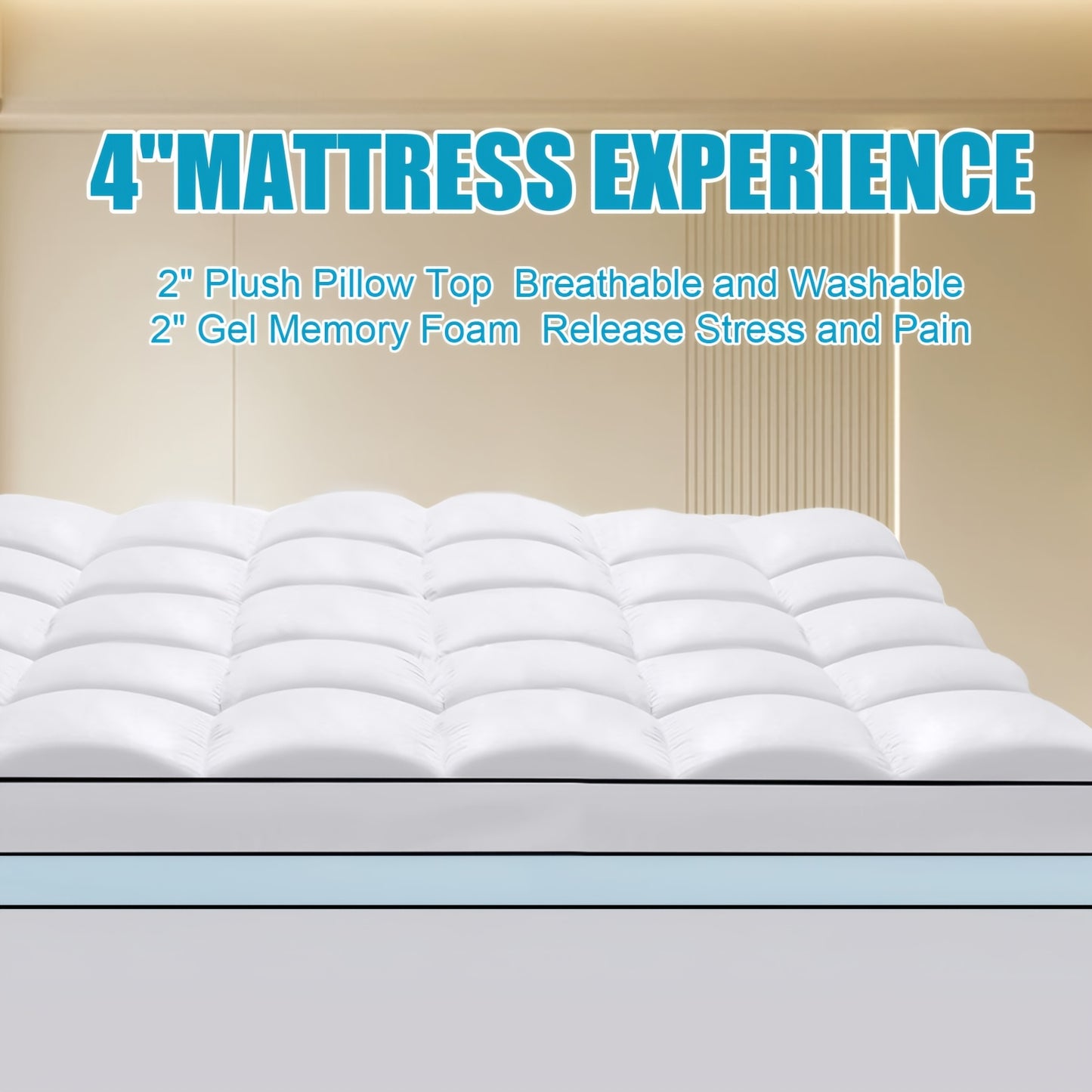 White Extra-Thick Double-Layer Full-Size Mattress Topper with 2-Inch & 2-Inch Down Alternative, 8-21 Inch Deep Pockets, Machine Washable Brushed Fabric, Zipper Closure - Premium Sleep Experience