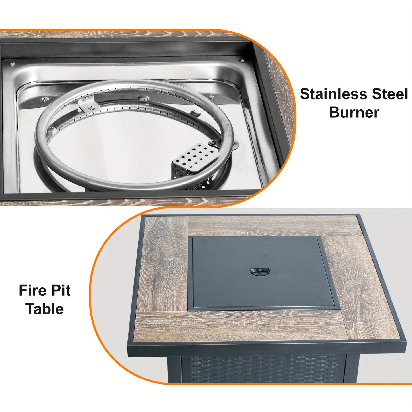 BALI OUTDOORS 50,000 BTU Heavy-Duty Propane Gas Fire Pit Table - 30" Square Outdoor fireplace with Fire Glass, Powder-Coated Steel Construction, Extreme Heat, for Backyard, Patio, Garden - Converts to Dining Table with Lid, B