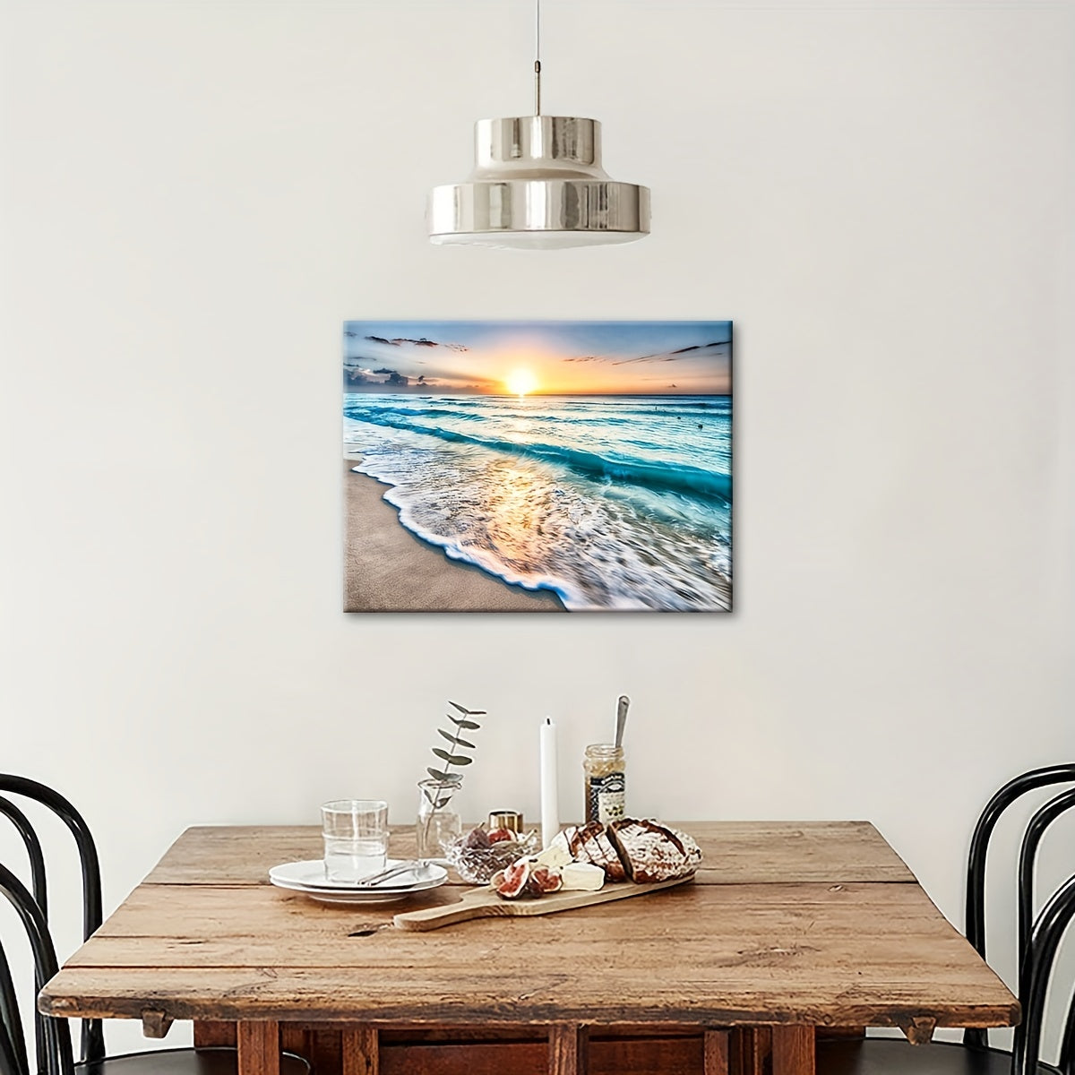 1pc Sunset by the Sea Canvas Art Print with Wooden Frame - Vibrant Ocean Sunset Wall Decor for Living Room, Bedroom, Kitchen, or Bar - Waterproof, High-Quality Ink on Canvas, Perfect for Modern Home Decoration, Beach Theme De