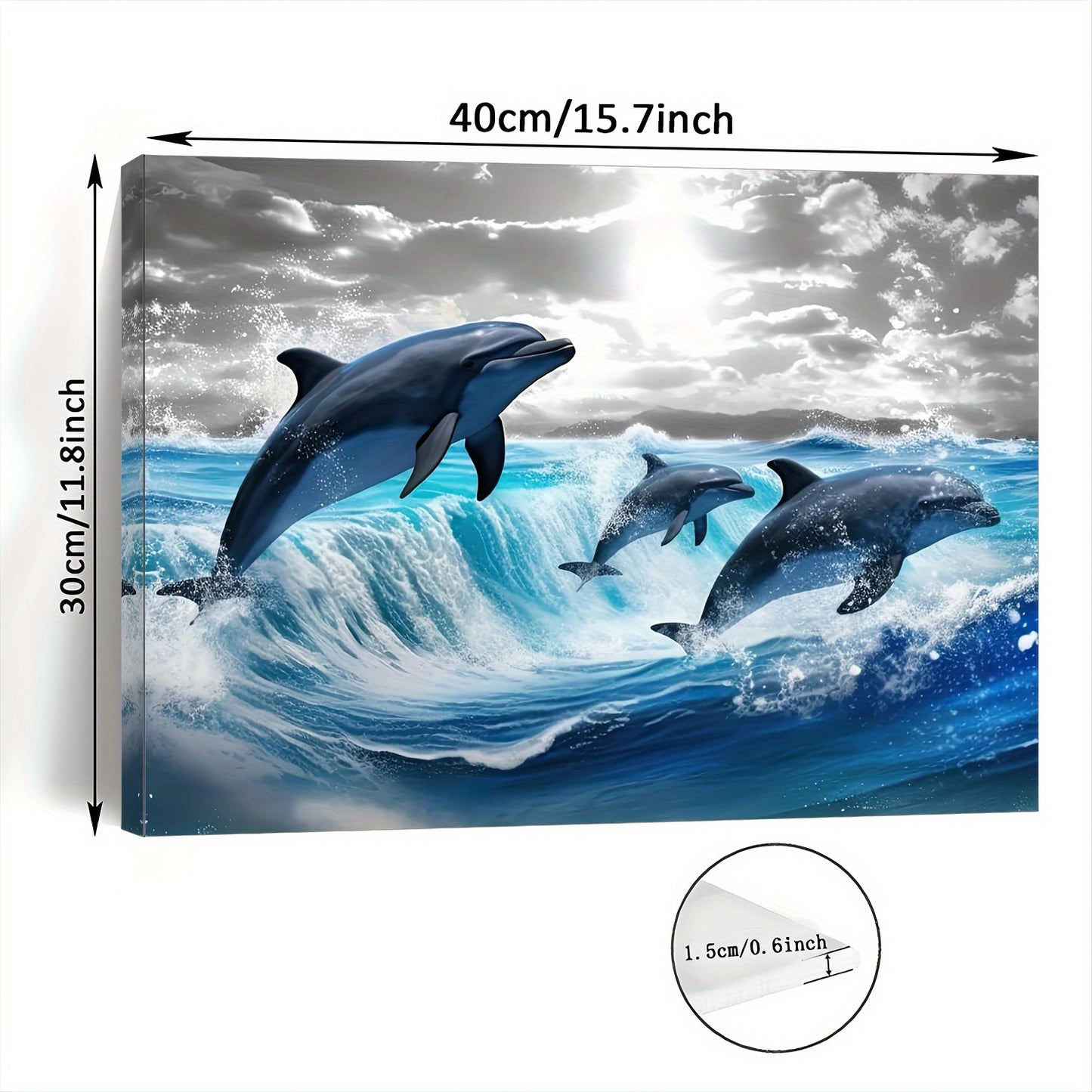 1pc Dolphin Leap Ocean Canvas Wall Art, Wooden Framed Seascape Print for Living Room, Bedroom, Kitchen - Home & Office Decor, Unique Gift for Any Occasion, 11.8x15.7 inches