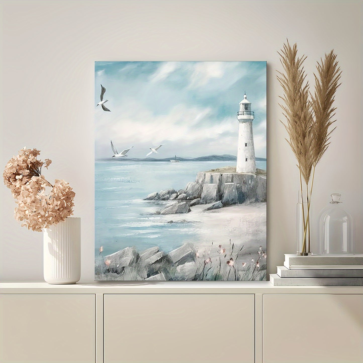 1pc Seagull Ocean Beach Canvas Print, 11.8x15.7inch, Wooden Framed Wall Art, Nautical Decor for Living Room, Bedroom, Kitchen, Office, Ideal Christmas Gift, Artistic Home & Office Decor
