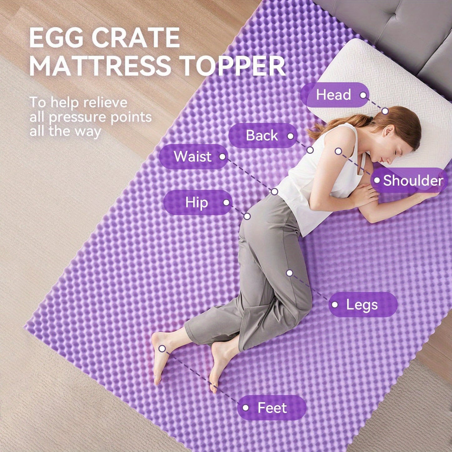 2 Inch/3 Inch Cooling Gel Memory Foam Mattress Topper - Ventilated Breathable Design, Purple, Fits All Mattresses, Multiple Sizes for Home, Hotel & Guest Room Use, Durable Comfort Layer for Enhanced Sleep Quality, Home Beddin