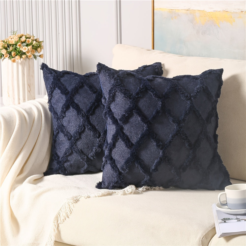 Set of 2 Bohemian Chic Velvet Throw Pillow Covers - Soft, Machine Washable, Woven Zipper Closure, Geometric Pattern Design - Decorative Cushion Covers for Living Room, Bedroom, and Outdoor Spaces