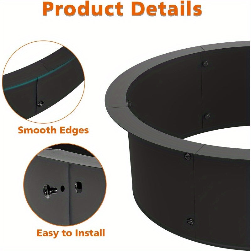 Heavy Duty Metal Fire Pit Ring - 42" Outer/37" Inner DIY Wood Burning Fire Pit for Garden, Yard, Patio, Camping - Rust-Resistant, Easy Installation, Smooth Edges, Perfect for Outdoor Gatherings
