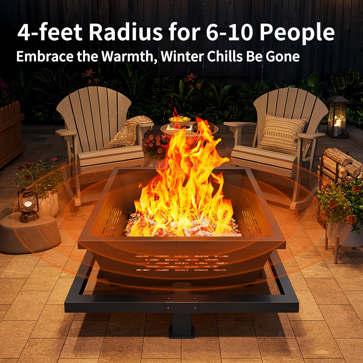Extra-Large 42" Square Fire Pit with Storage Pocket - Durable Iron, Wood Burning for Camping, Backyard & Patio - Perfect for Christmas, Valentine's, Thanksgiving, New Year, Independence Day