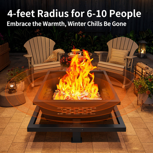 Extra-Large 42" Square Fire Pit with Storage Pocket - Durable Iron, Wood Burning for Camping, Backyard & Patio - Perfect for Christmas, Valentine's, Thanksgiving, New Year, Independence Day