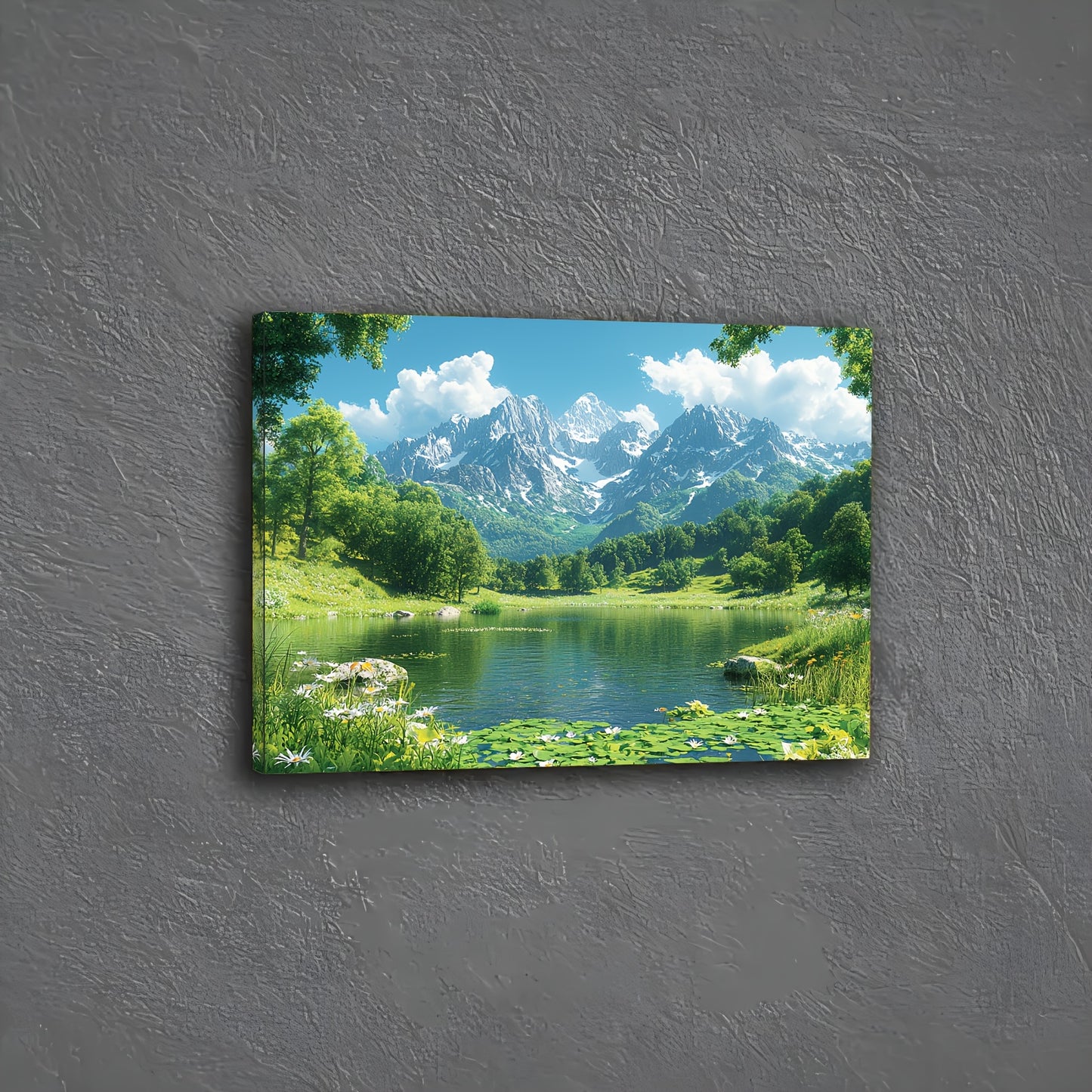Room Decor 1pc Scenic Mountain Lake Canvas Wall Art, Wooden Framed Nature Landscape Print, 11.8x15.7 inches, Bachelor Party Decor, Woven Wall Hanging for Living Room, Bedroom, Office, Unique Christmas Gift Idea