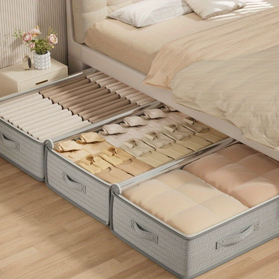 [Space-Saving Closet Organizer] 3pcs Underbed Closet Organizer and Storage Cabinet | Foldable, Space-Saving, Labor-Saving, for Blankets, Skirts, Quilts, Pillows, Clothes, and Underbed Storage