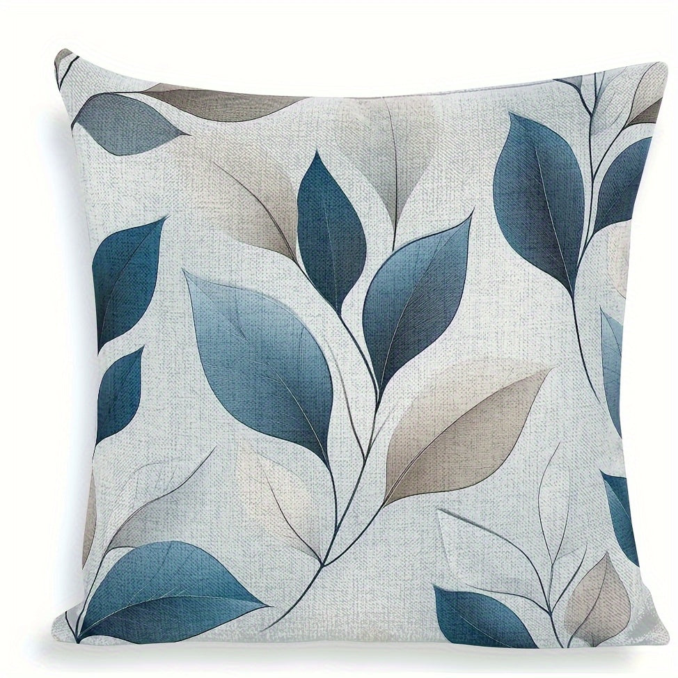 Grey Blue 4 Pack Leaf Theme Decorative Throw Pillow Covers - Double Sided Polyester Printed Pattern Zipper Closure Home Decor for Living Room, Bedroom and Sofa Home Decor (Pillow Inner Not Included)