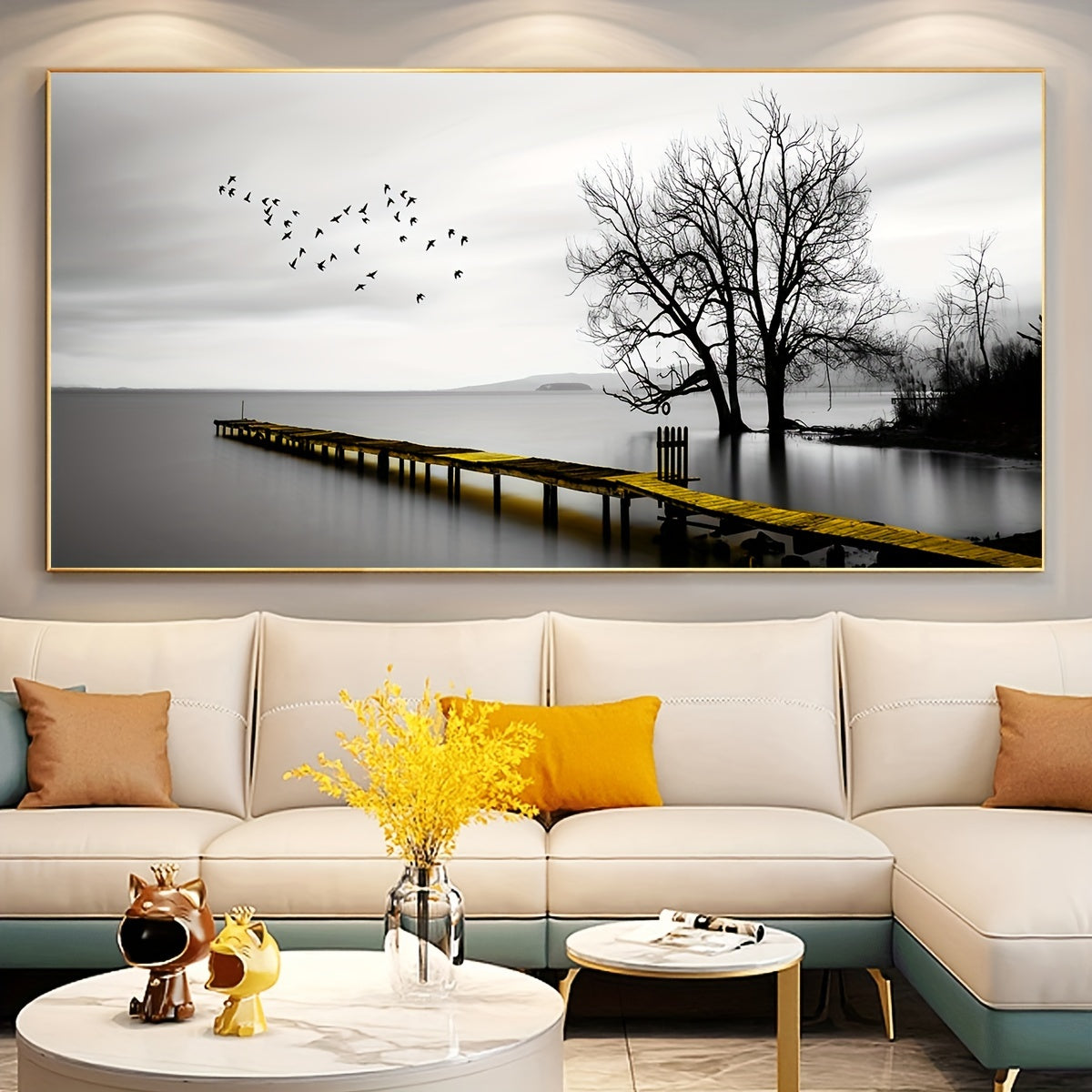 1pc Seaside Birds & Trees Wall Art Canvas Poster - Waterproof & Odorless, Frameless Modern Landscape Print for Living Room, Bedroom, Bar - Ideal Halloween & Christmas Gift for Friends & Family, Indoor/Outdoor Decor, Coastal H