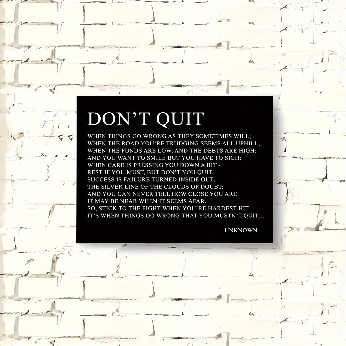 11.8x15.7 inches Wooden Framed Canvas Art Print - 1pc "Don't Quit" Motivational Quote Inspirational Wall Decor for Living Room, Bedroom, Office - Perfect Gift for Her or Him, Single's Party Decoration
