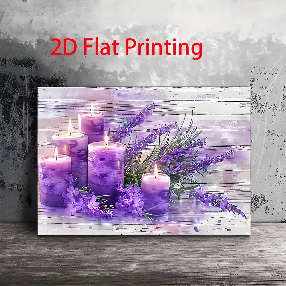 [2D Flat] 1pc Elegant Purple Candles & Lavender Canvas Art Print, 11.8"x15.7" - Wooden Framed Wall Decor for Living Room, Bedroom, Kitchen | Serene Home & Office Accent, Ideal Christmas Gift for Her or Him, Bedroom Wall Art|P