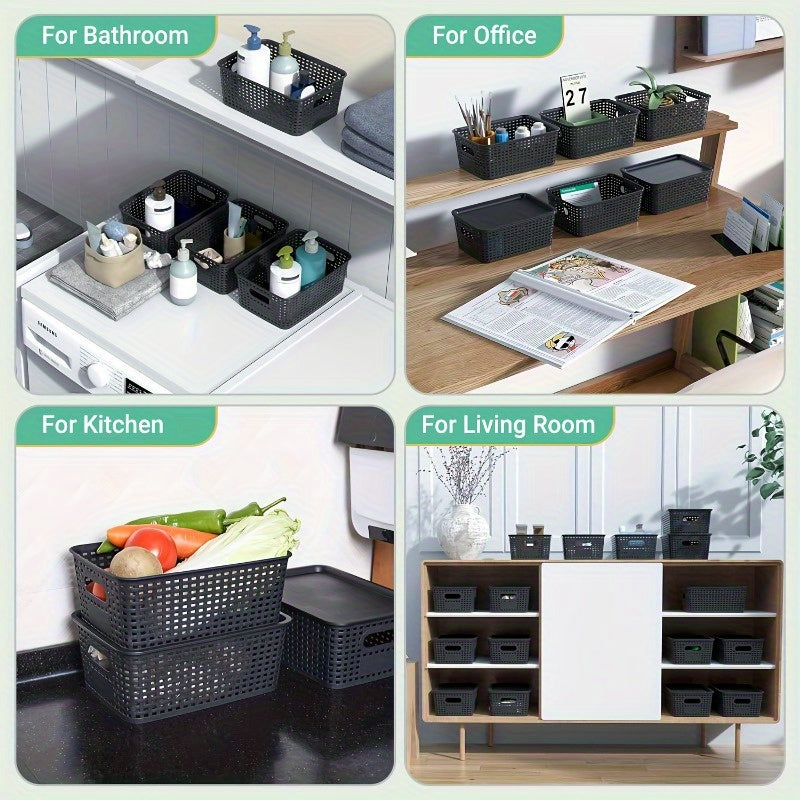 6pcs Stackable Plastic Storage Bins with Lids - Durable Gray Organizer Baskets for Home, Office, and Classroom - Multi-Purpose Shelf Bins, 10.2x7.2x4.1 Inches, Home Organization | Sleek Storage Solution | Stackable Bins
