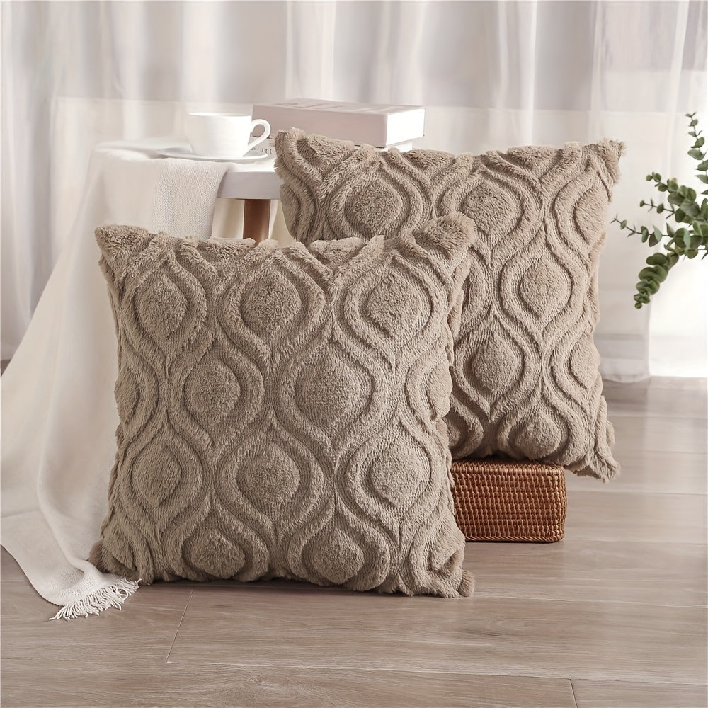 2pcs Boho Chic 18x18 Inch Throw Pillow Covers - Luxurious Soft Plush Faux Fleece with Geometric Quilted Pattern, Zip Closure - Machine Washable for Couch, Sofa, Bedroom Decor, Throw Pillows for Couch
