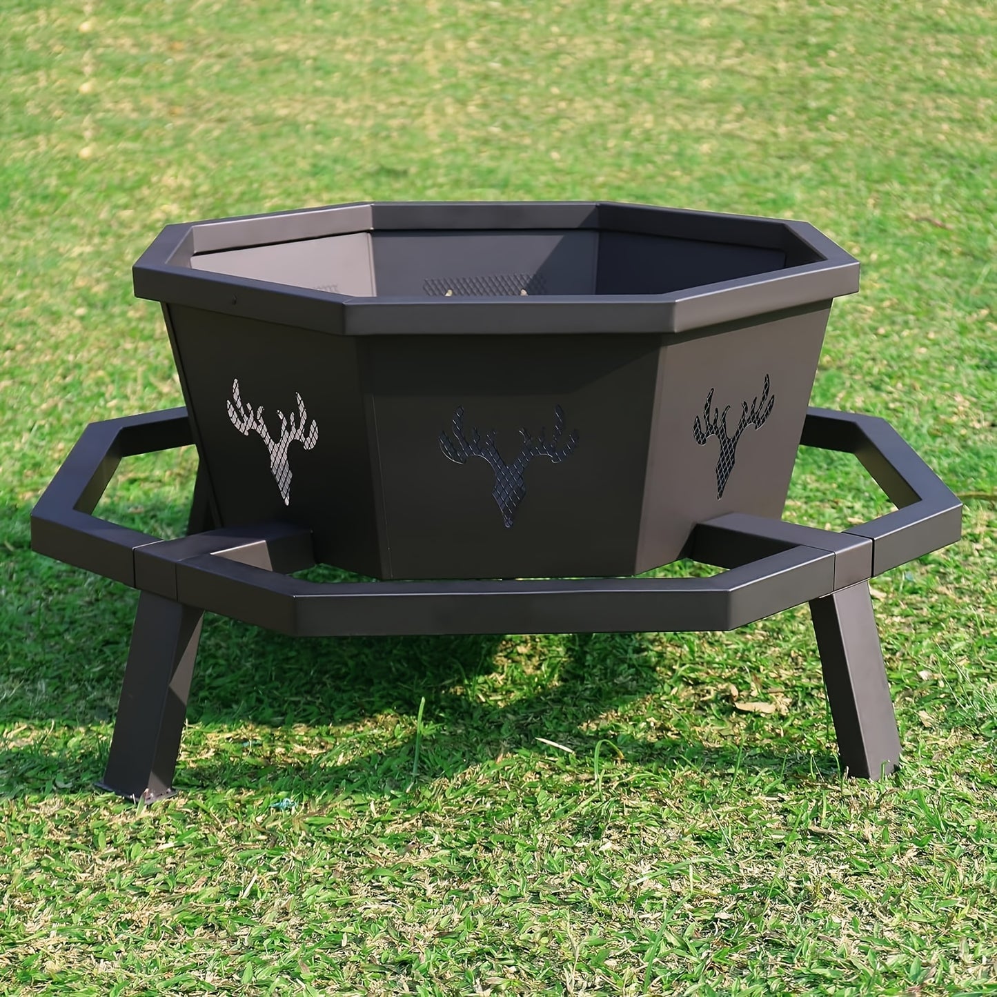 [Octagonal Wood Burning Fire Pit] 35 Inch Octagonal Wood Burning Fire Pit - Outdoor Bonfire Firepit for Camping, Backyard, Patio