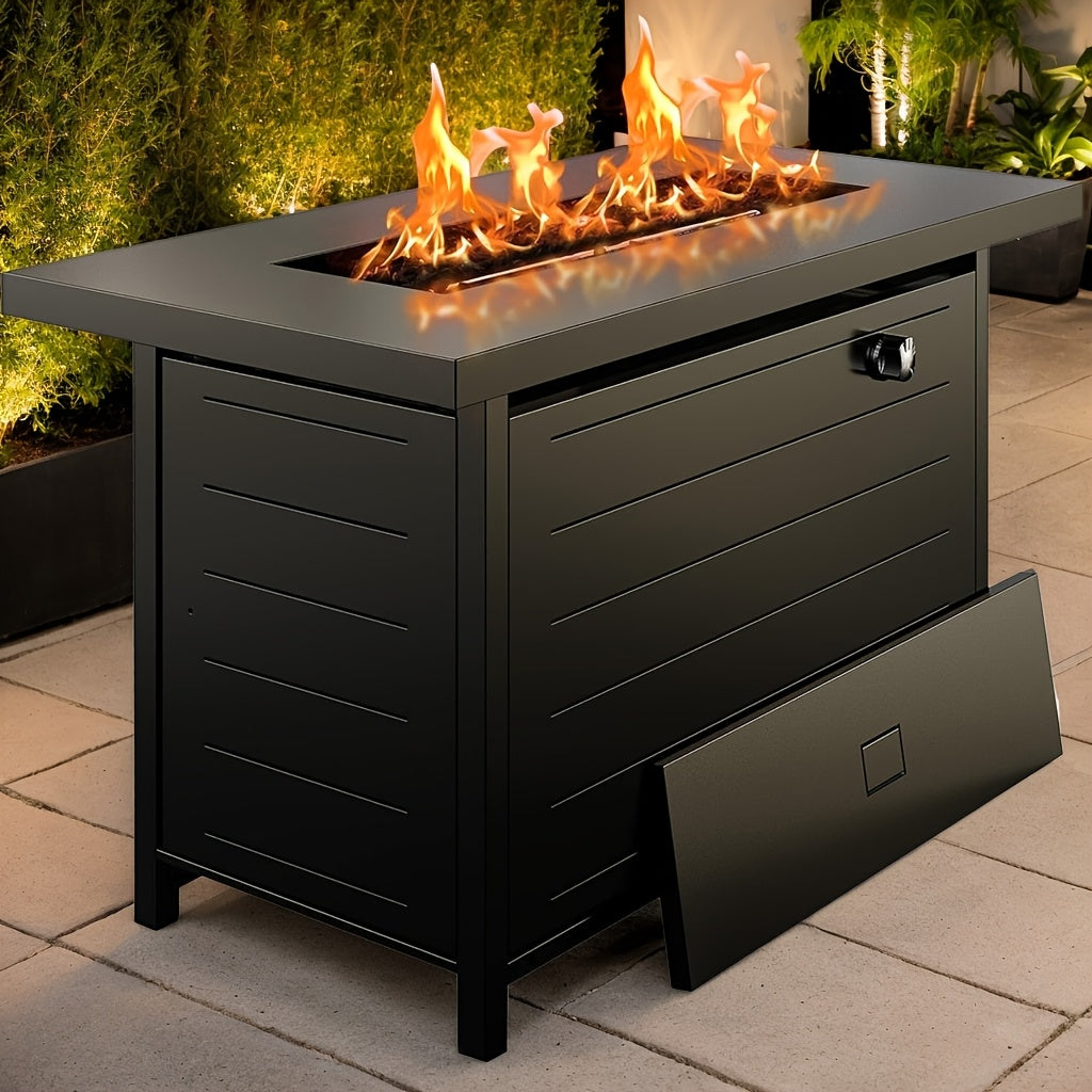 AMADA HOMEFURNISHING 43" Outdoor Dining Table with Fire Pit | 60, 000 BTU Propane Gas Fire Pit Table, Waterproof Cover, Removable Lid & Cup Holders | Patio, Backyard, Garden Seating Furniture