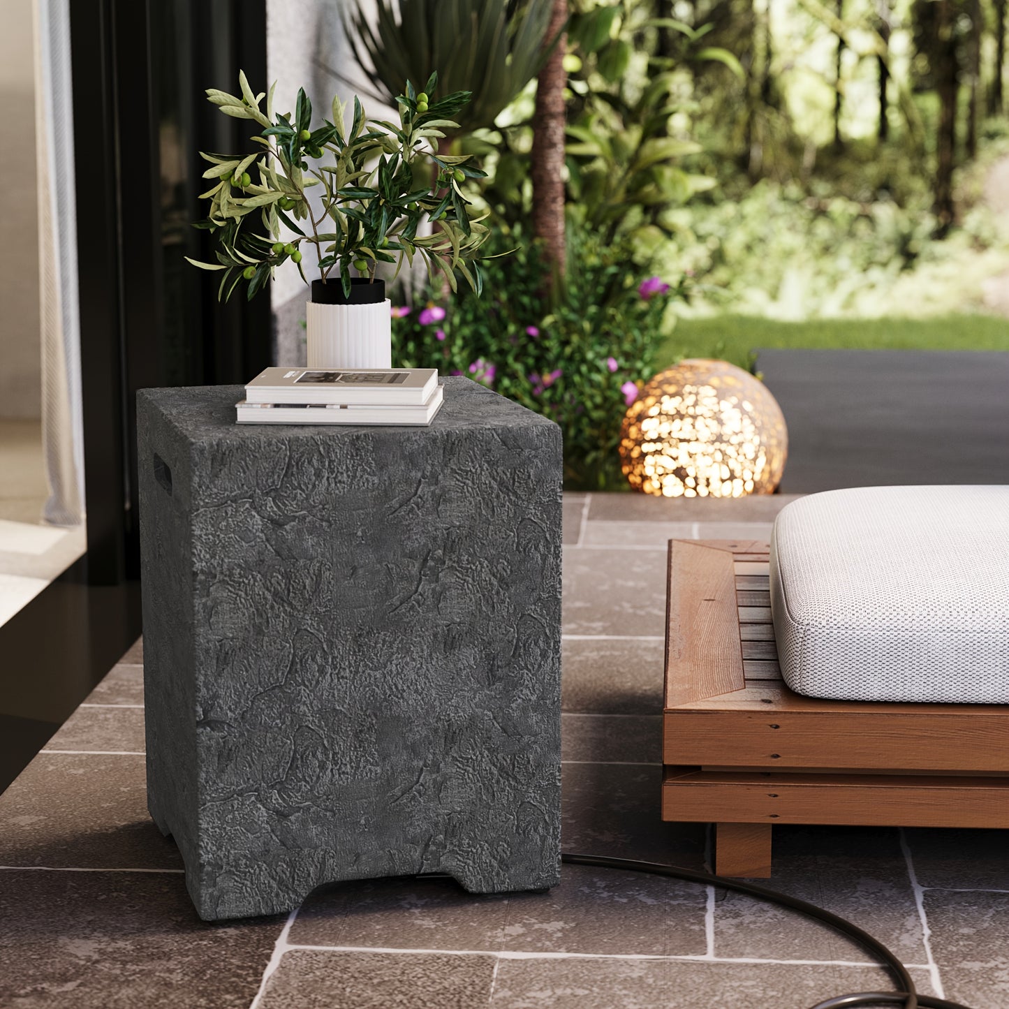 Outdoor Propane Fire Pit with Push Button Ignition - Heavy-Duty 50,000 BTU Patio heater, Modern Black & White dual-tone design, Waterproof, for Backyard, Garden, Poolside, Commercial Use - All-Season Outdoor heating, Backyard