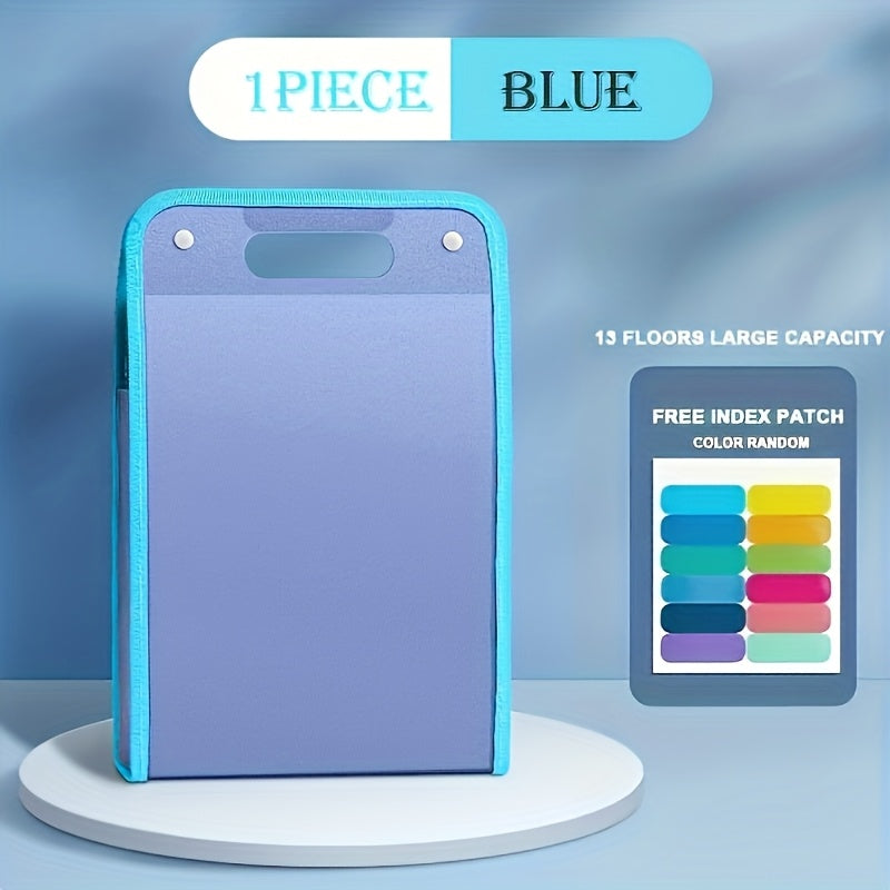 13-Layer A4 Clip Accordion File Folder, Handheld PP Material, Contemporary Style, Student Document Organizer with Free Classification Stickers, Examination Bag