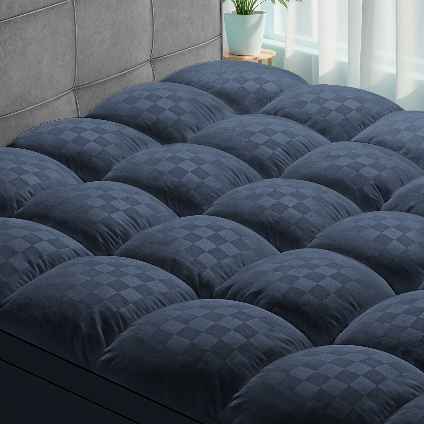 1500GSM Ultra - Thick Microfiber Checkered Mattress Topper & Protector - Deep Pockets, 21.7D Tight Fit, Soft Down - Alternative Fill, Machine Washable, Single Mattress Cover, Futon Mattress Cover, Super King Mattress Protecto